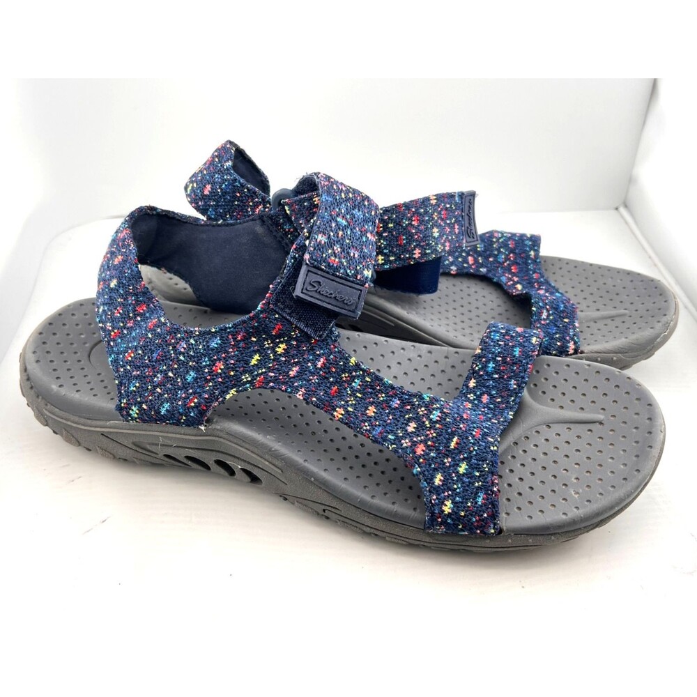 Skechers Reggaes Outdoor Lifestyle Sandals Womens 8 Navy Neon Strappy Sport Shoe